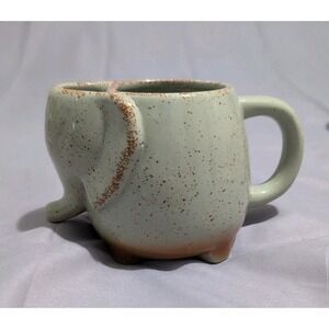 ELEPHANT Coffee Cup Light Green Speckled Ceramic Tea Bag Holder Pottery Tea Cup